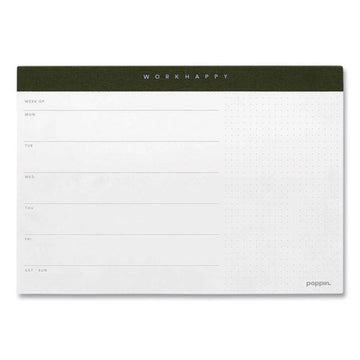 Poppin Work Happy Paper Desk Pad Planner, 10 X 7, Coast White-charcoal Sheets, Olive Binding, Undated freeshipping - TVN Wholesale